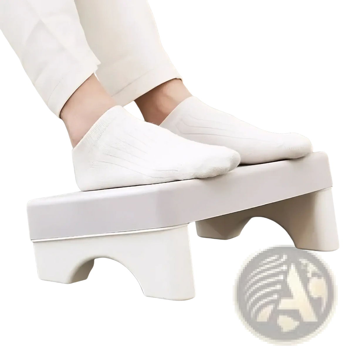 Ergonomic under desk white plastic footrest with curved sturdy legs and smooth minimalist design for comfort