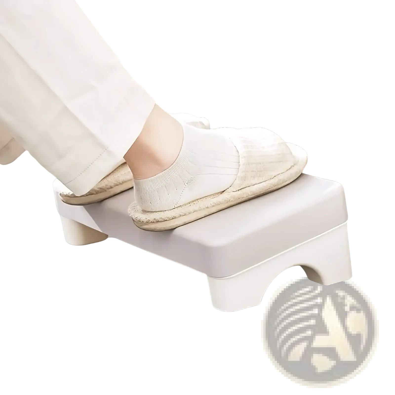 Ergonomic under desk plastic footrest in white with rounded edges and central arch design for comfort and support