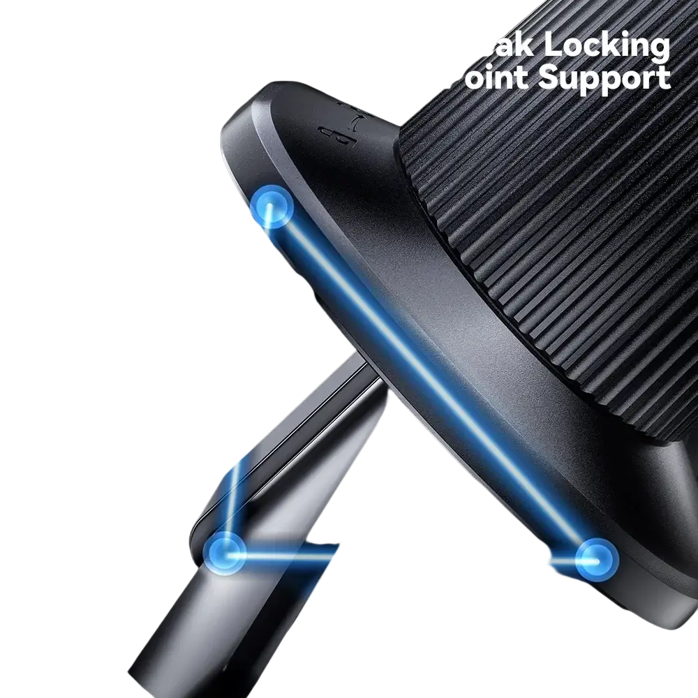 Black essager 15w magnetic wireless car charger mount tripod with textured ribbed locking mechanism and triple-point support