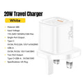 Essager 20w usb c fast wall charger white abs travel charger with uk plug and dual usb ports