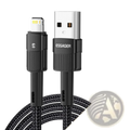 Essager black braided usb-c to lightning cable with textured grip and metallic connectors for fast iphone charging 2.4a