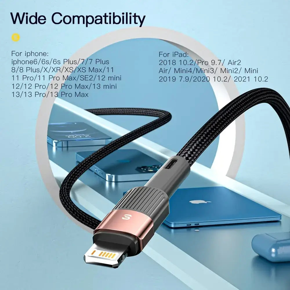 Essager iPhone fast charging cable 2.4a black braided usb-c to lightning with rose gold and gray connector