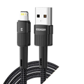 Essager black braided usb-c to lightning cable with textured grip and metallic connectors for fast iphone charging 2.4a