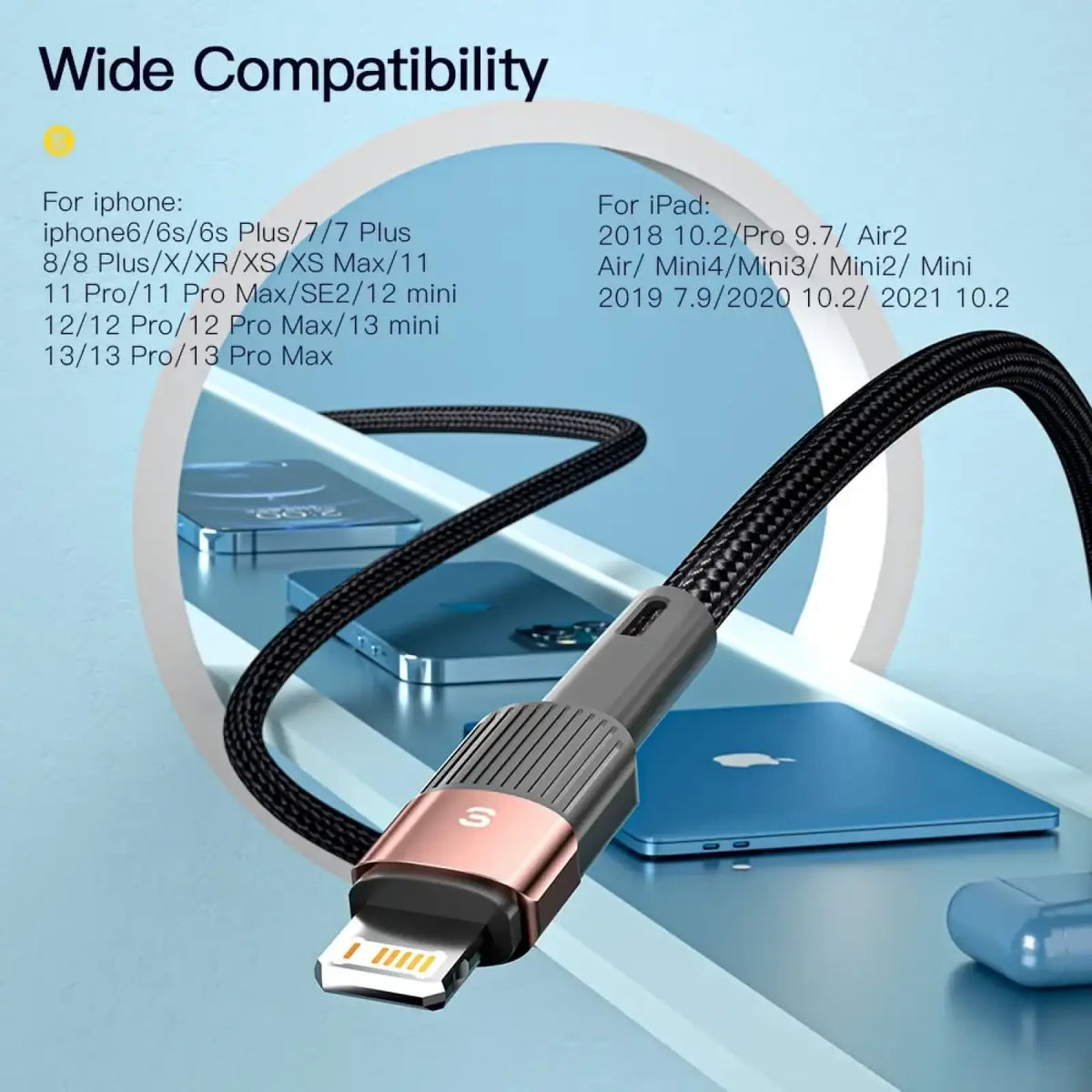 Essager iPhone fast charging cable 2.4a black braided usb-c to lightning with rose gold and gray connector