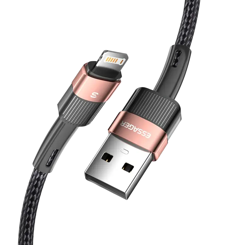 Essager iPhone fast charging cable 2.4a black braided usb to lightning cable with rose gold accent connectors