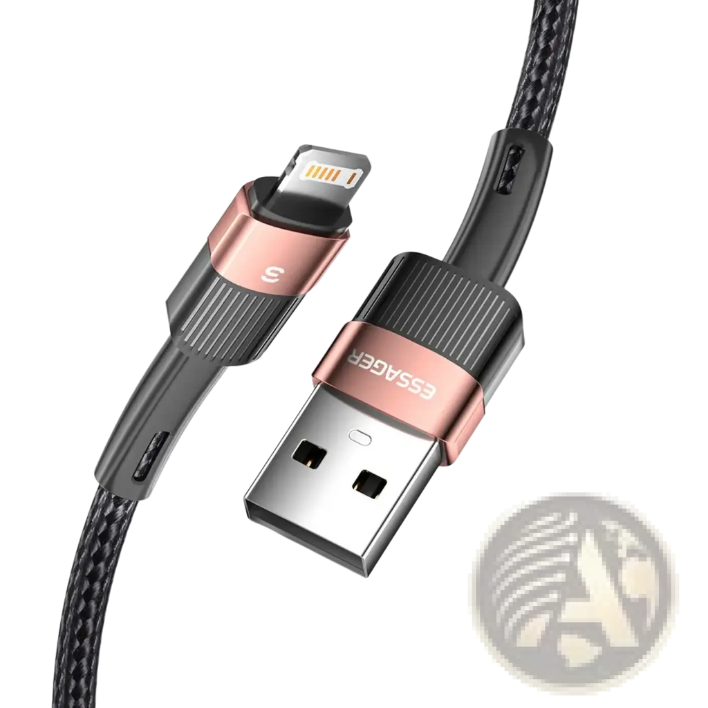 Essager iPhone fast charging cable 2.4a black braided usb to lightning cable with rose gold accent connectors