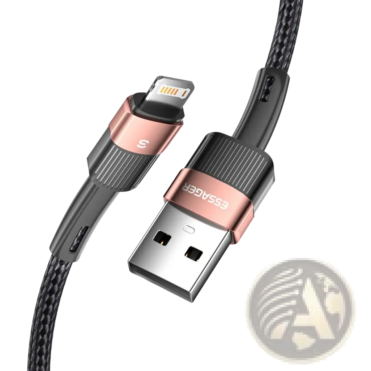 Essager iPhone fast charging cable 2.4a black braided usb to lightning cable with rose gold accent connectors