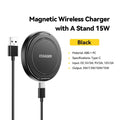 Essager magnetic 15w black circular wireless charger stand made of abs and pc material with magnetic feature