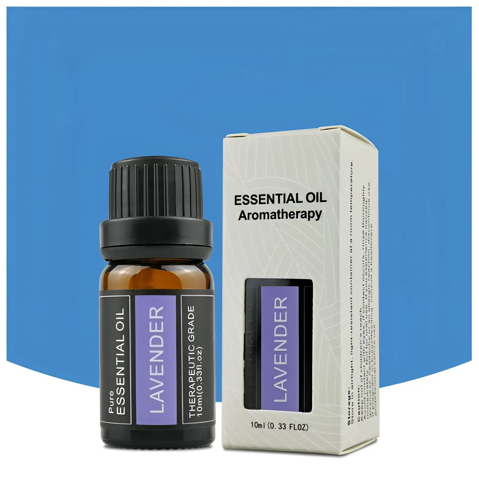 A sleek amber glass bottle with black ribbed cap and purple label containing doterra lavender essential oil 10ml aromatherapy set