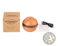 Wooden spherical essential oil diffuser 300ml usb wood grain humidifier with dark brown band and two circular buttons