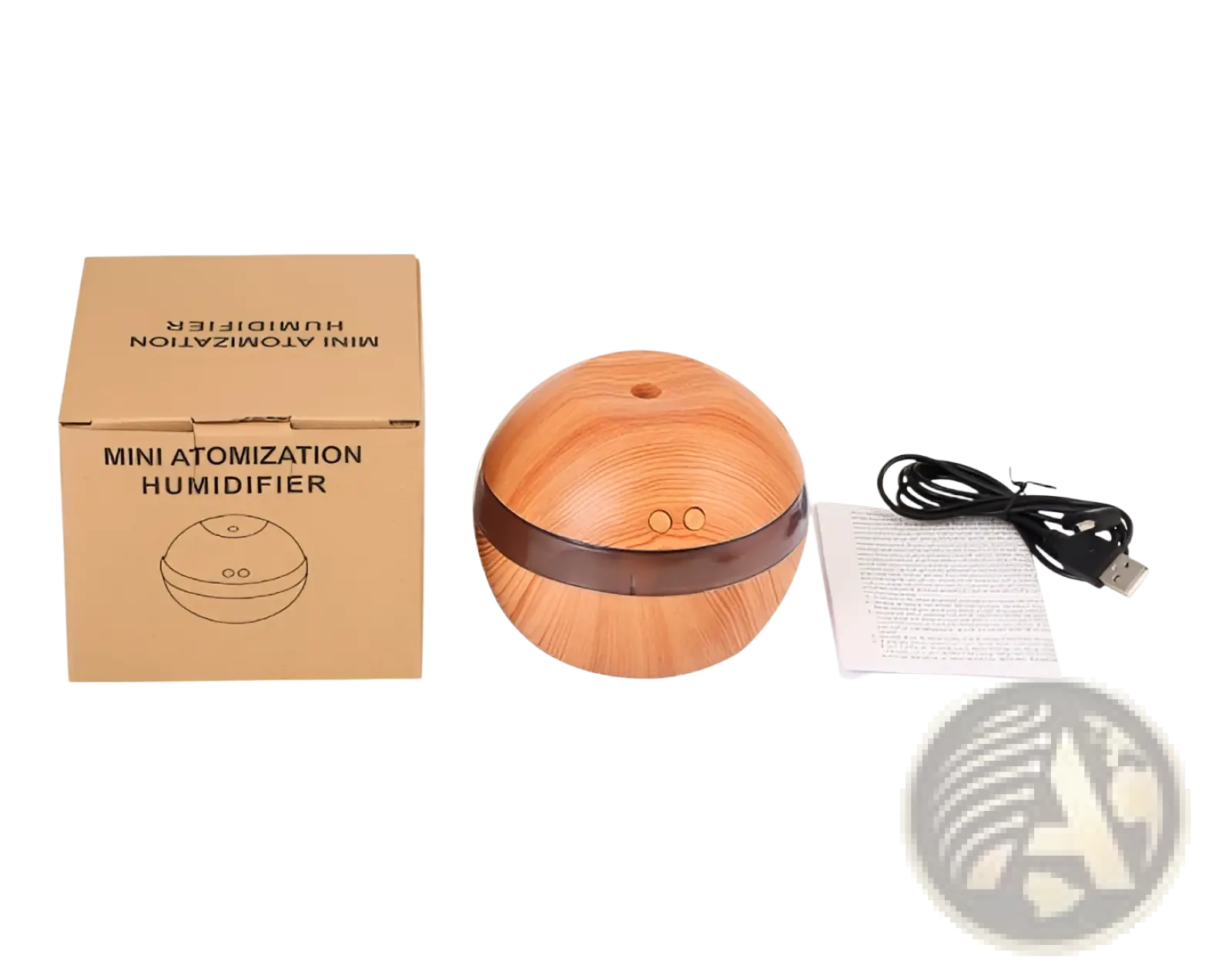 Wooden spherical essential oil diffuser 300ml usb wood grain humidifier with dark brown band and two circular buttons