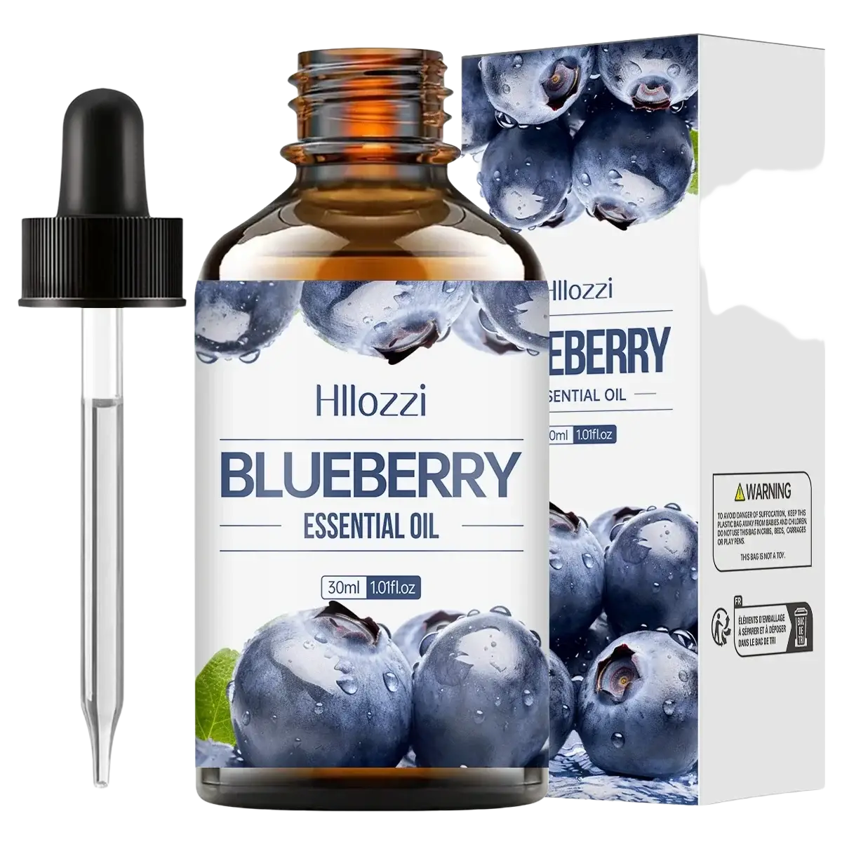 Hillozzi blueberry essential oil in 30ml amber glass bottle with black dropper for skin care essential oil fruit set
