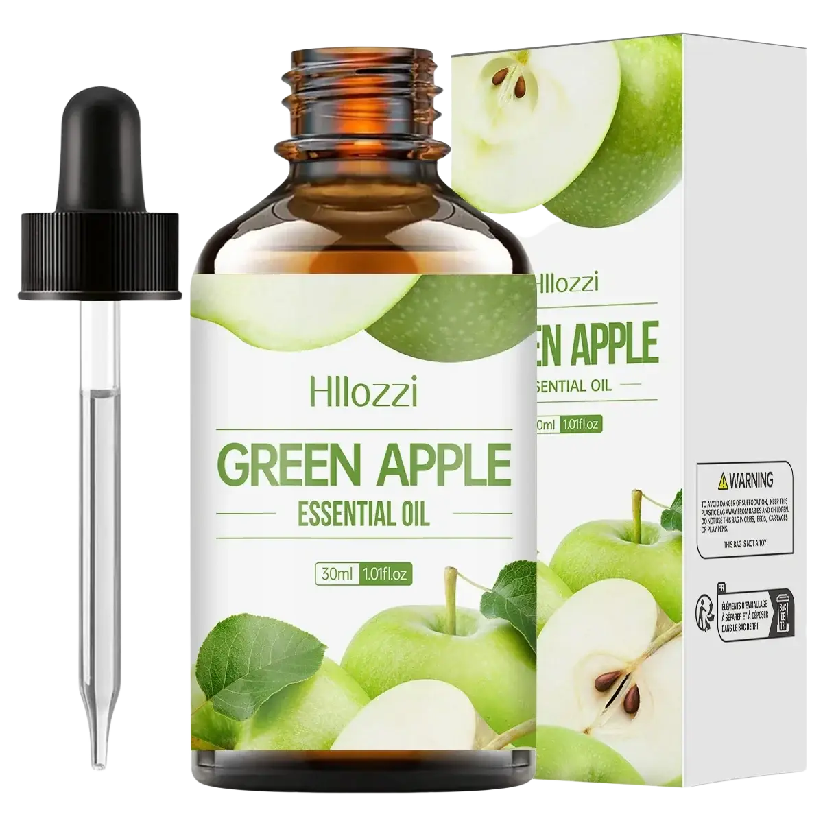 Hillozzi green apple essential oil in 30ml amber glass bottle with black dropper for skin care essential oil fruit set
