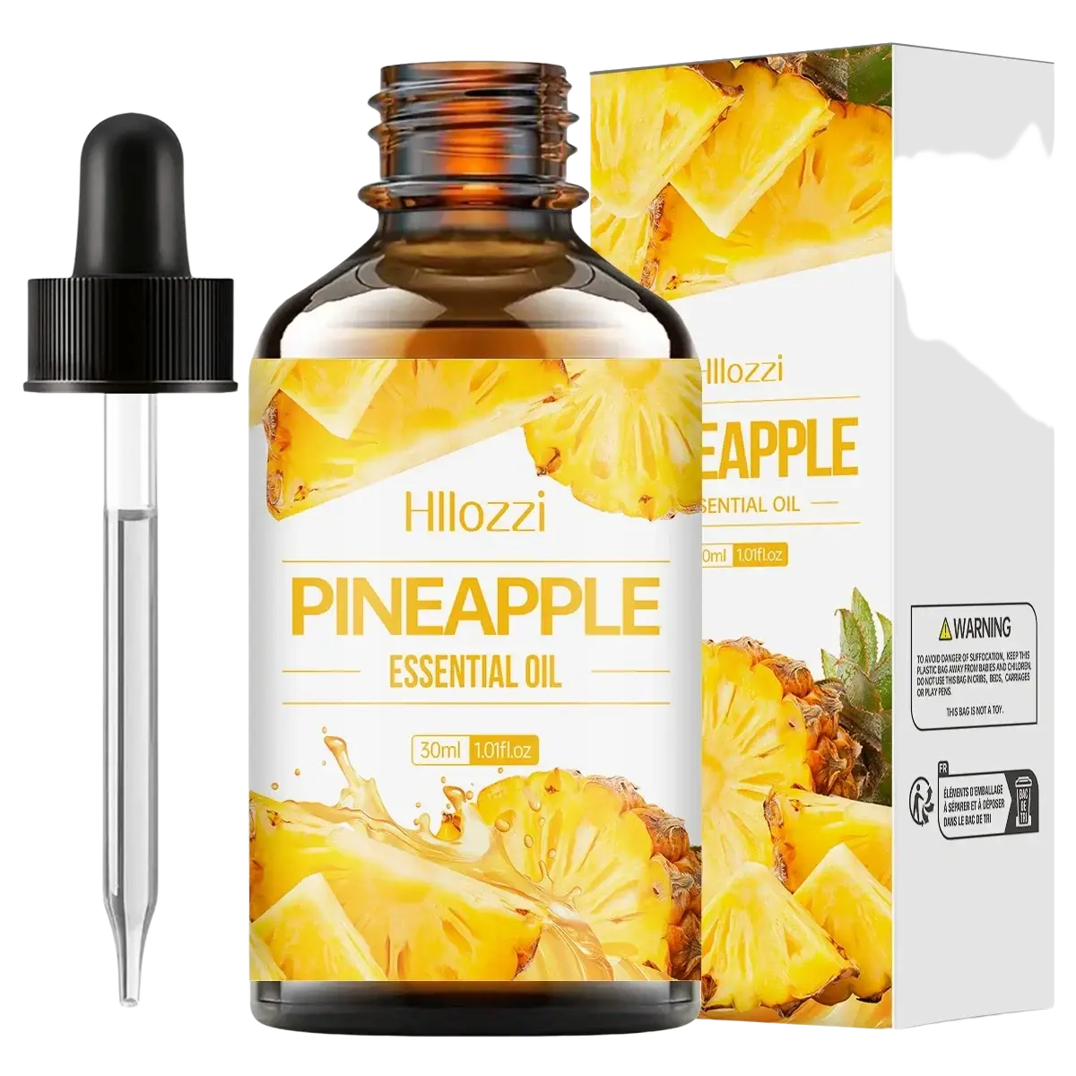 Hillozzi pineapple essential oil in 30ml amber glass bottle with black dropper for skin care essential oil fruit set