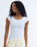 Essential tri-blend white short-sleeved scoop neck fitted tee made of soft breathable fabric for everyday wear
