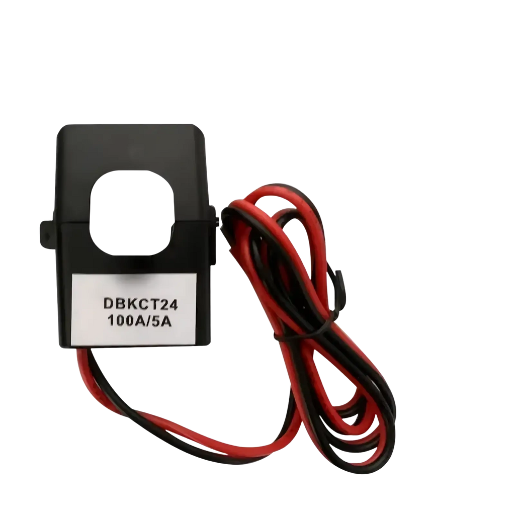 Black et3k dbkct24 current transformer with red and black wiring shown on the back side of etek evse protocol controller 2.0