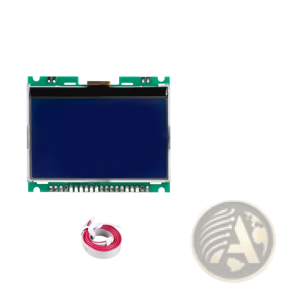 Etek evse protocol controller 2.0 with 128x64 pixel blue monochrome lcd display module on green circuit board and ribbon cable