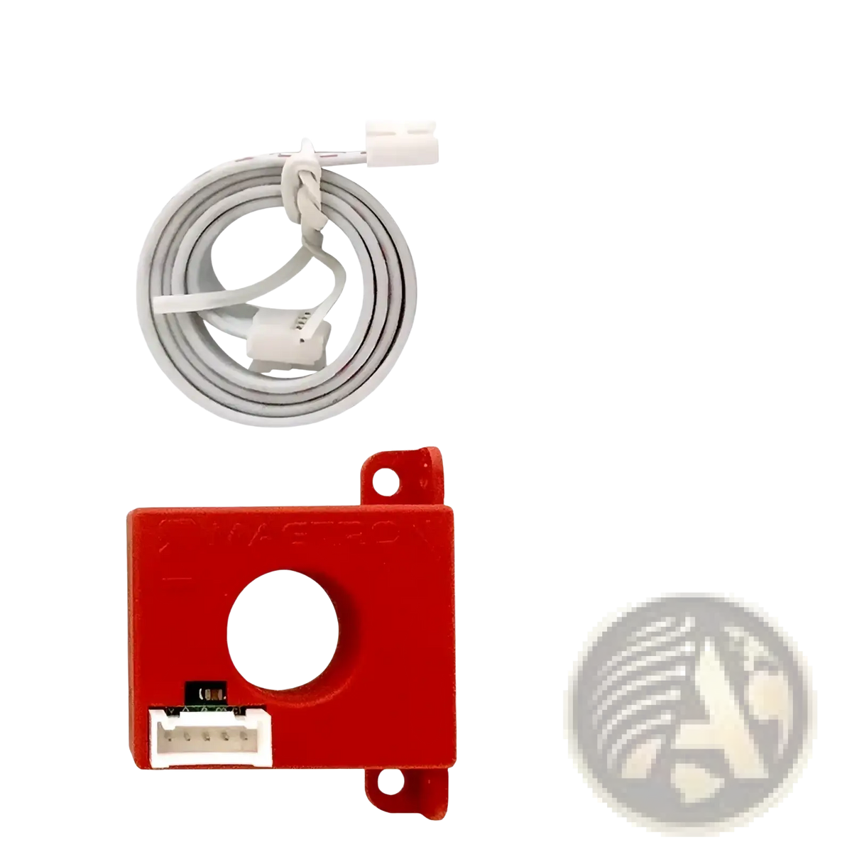 Red rectangular Etek Evse Protocol Controller 2.0 with central hole white connector ports and coiled gray cable for ev charging stations