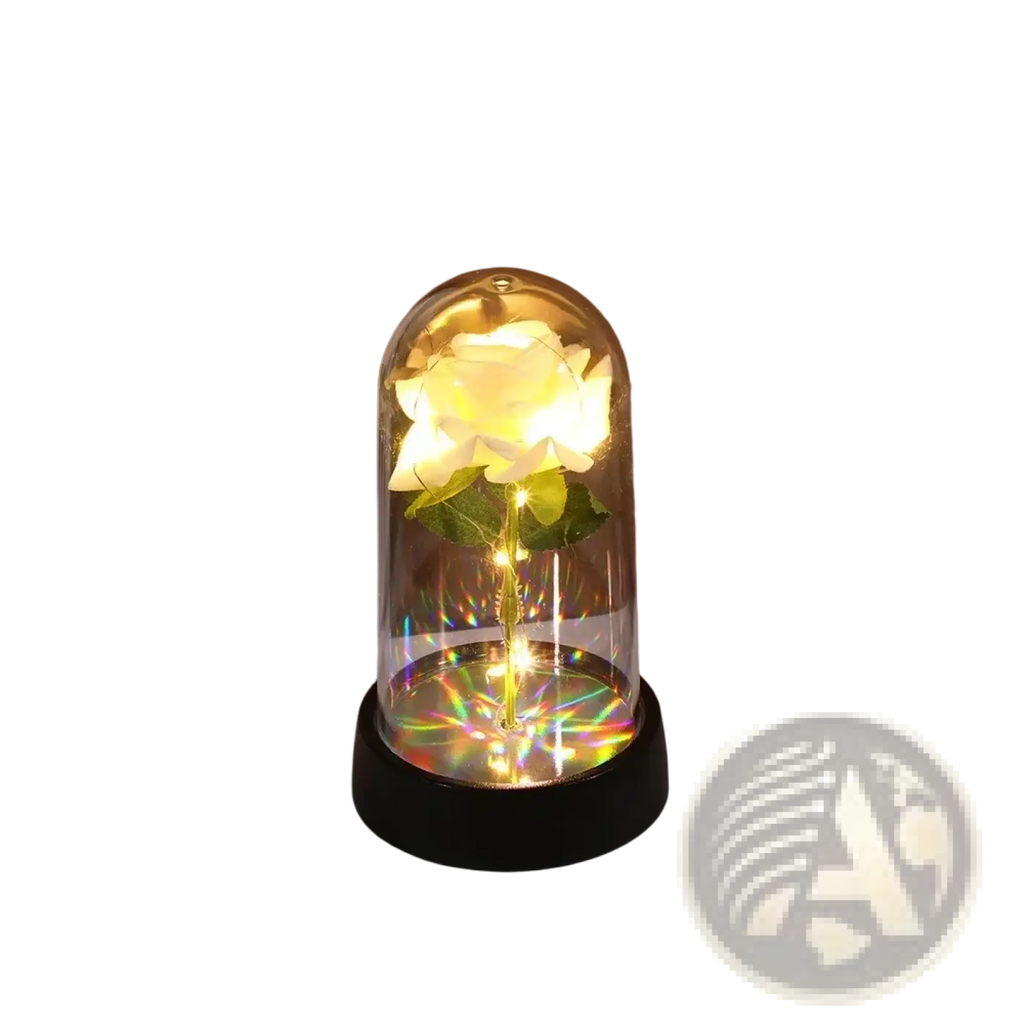 Eternal rose glass dome luminous flower gift featuring a glowing white rose encased in clear glass with LED lights