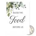 White rectangular eucalyptus botanical love and bless wall art with black cursive text and green eucalyptus leaves