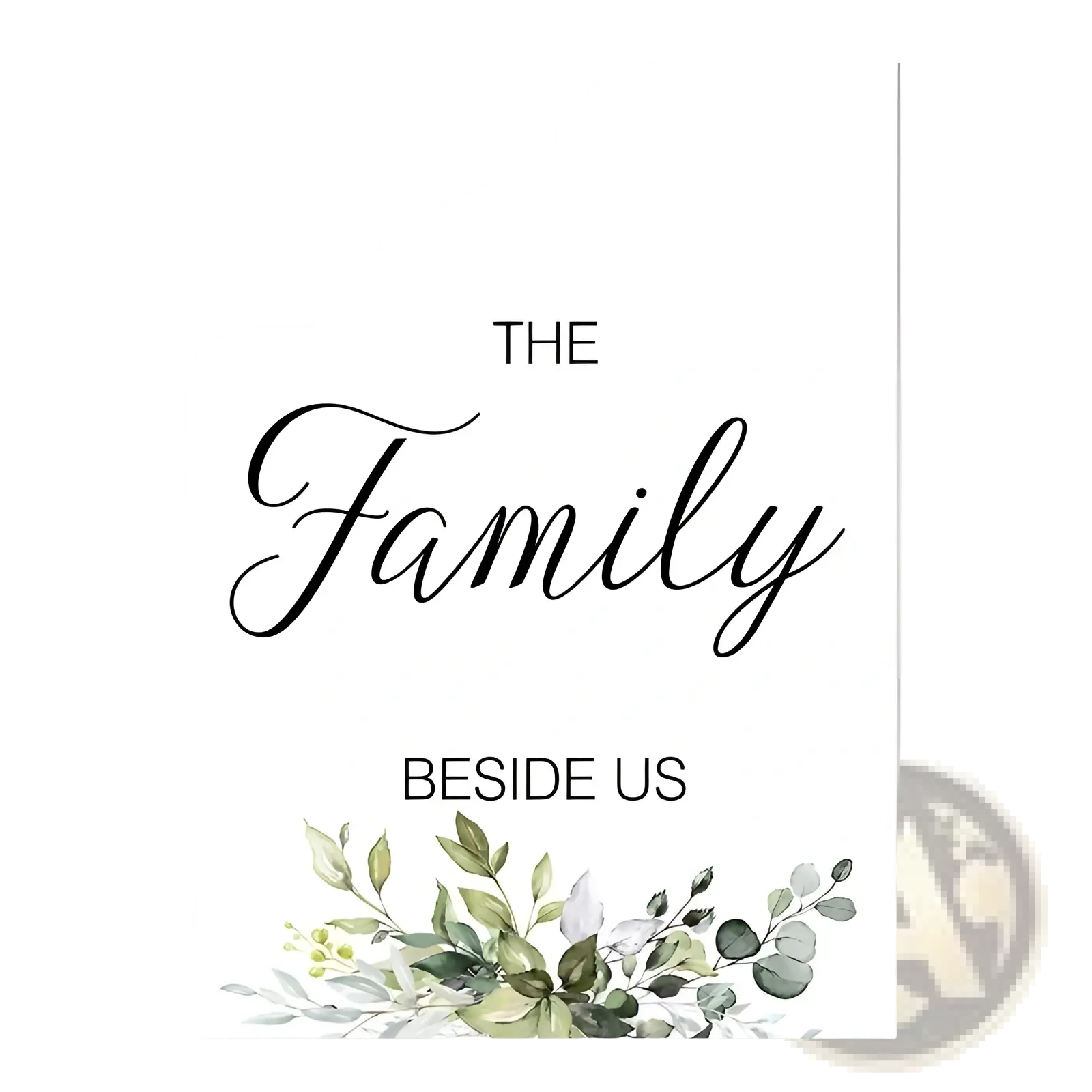 White rectangular eucalyptus botanical love and bless wall art with black script text and green gray leaf illustration