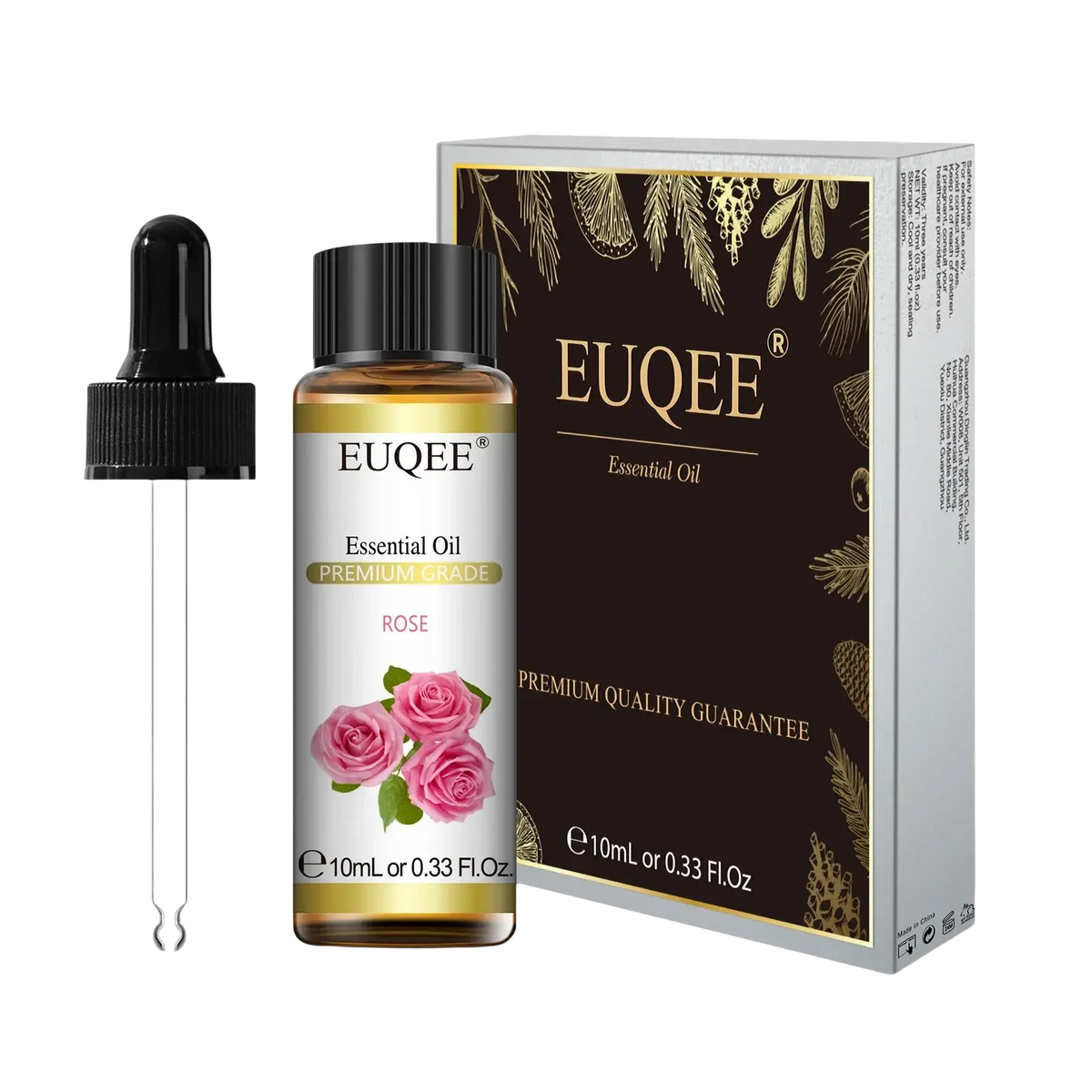 Euqee eucalyptus essential oil pure 10ml aromatherapy in clear glass bottle with dropper and brown gold packaging