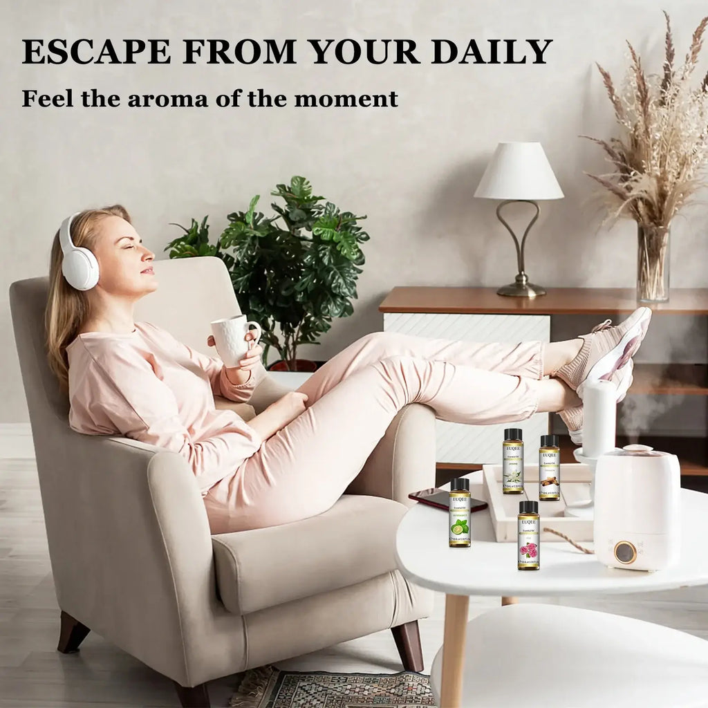 White ceramic diffuser with minimalist design and soft rounded edges for eucalyptus pure essential oil aromatherapy