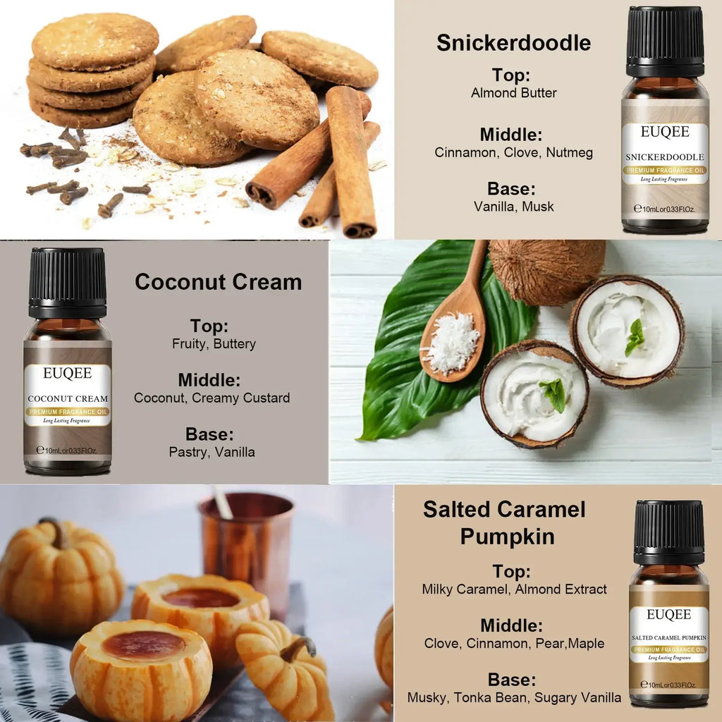 Euqee snickerdoodle fragrance oil in a 10ml amber glass bottle with black cap from euqee bakery fragrance oil set