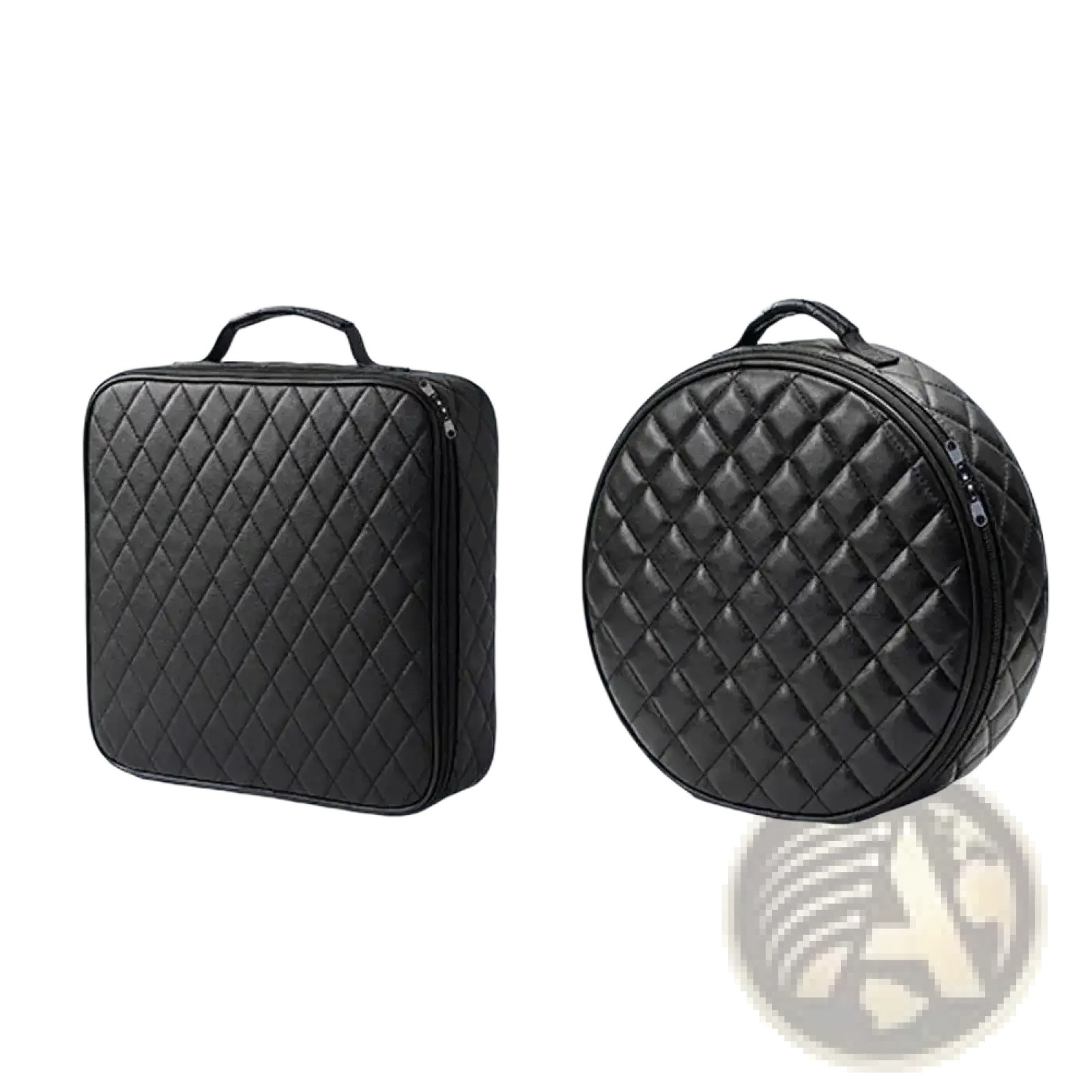 Black quilted leather ev charging cable storage bag with diamond-stitched pattern and top handle car organizer