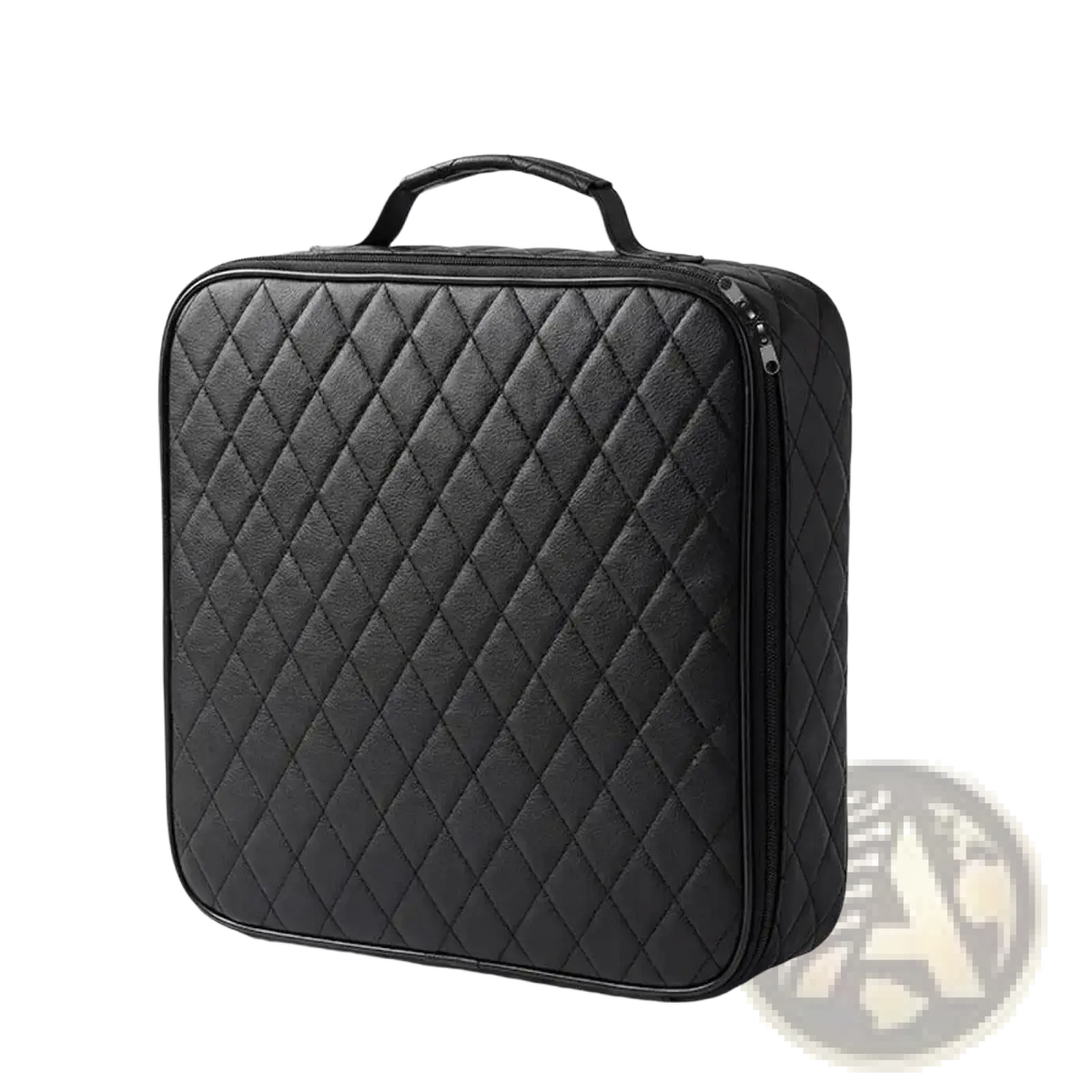 Black quilted leather ev charging cable storage bag with top handle and zipper closure for car organization