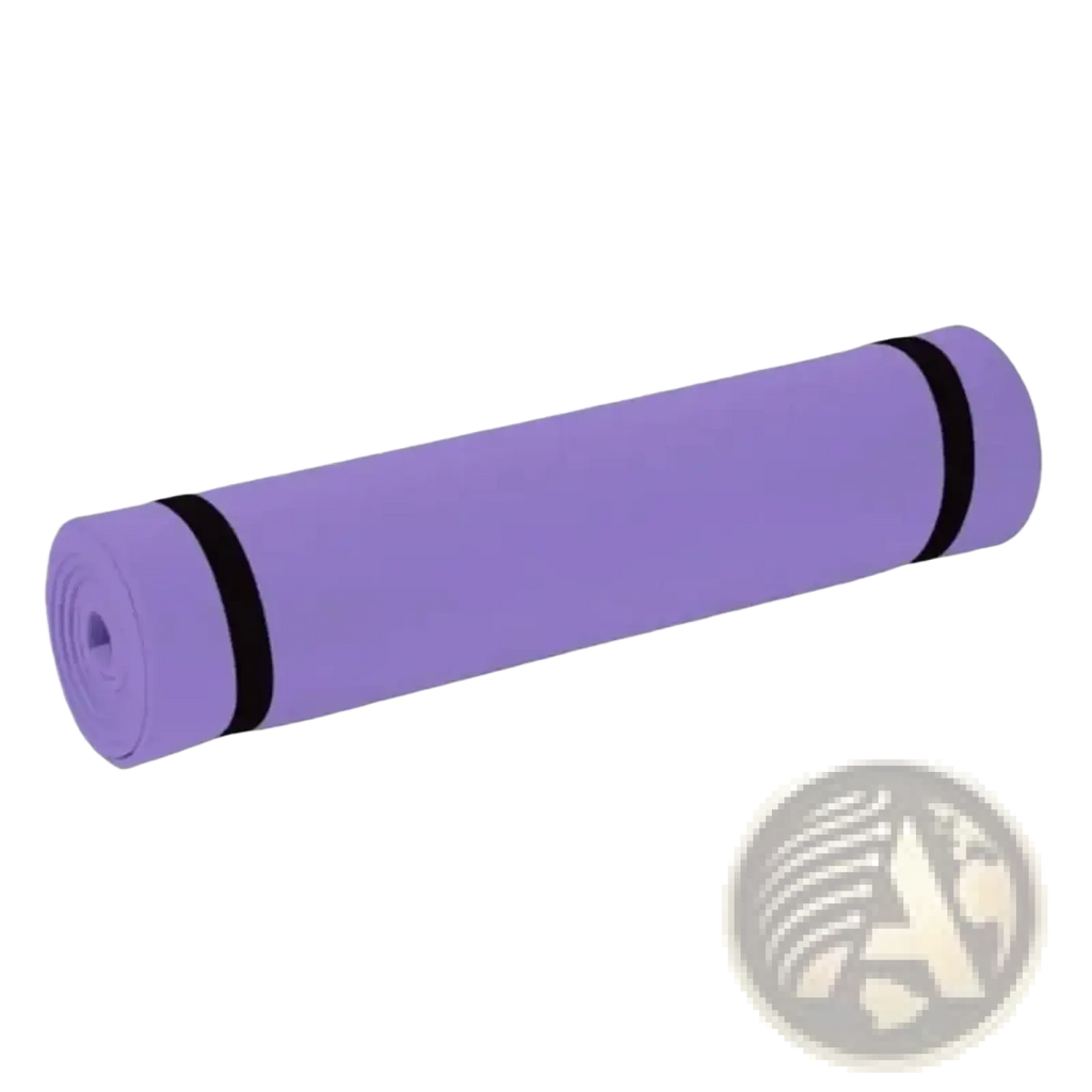 Purple eva exercise yoga mat with black elastic straps foldable fitness pad for workout and stretching