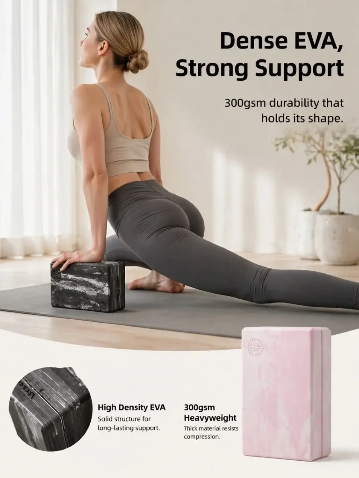 Black and white marbled dense eva foam yoga block with a solid heavy-duty design for strong non-slip support