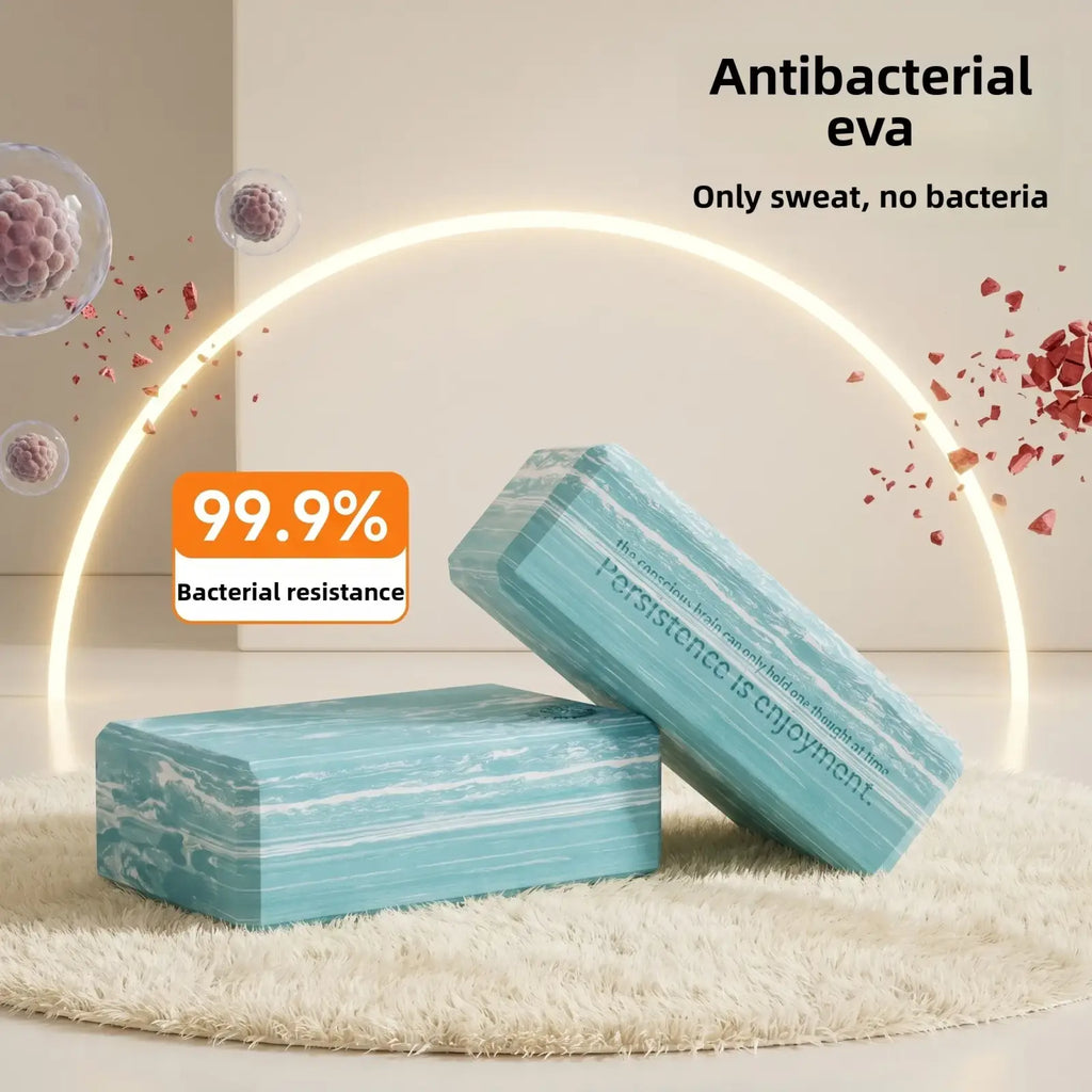 Teal and white marbled antibacterial eva foam yoga block for non slip pilates and exercise use