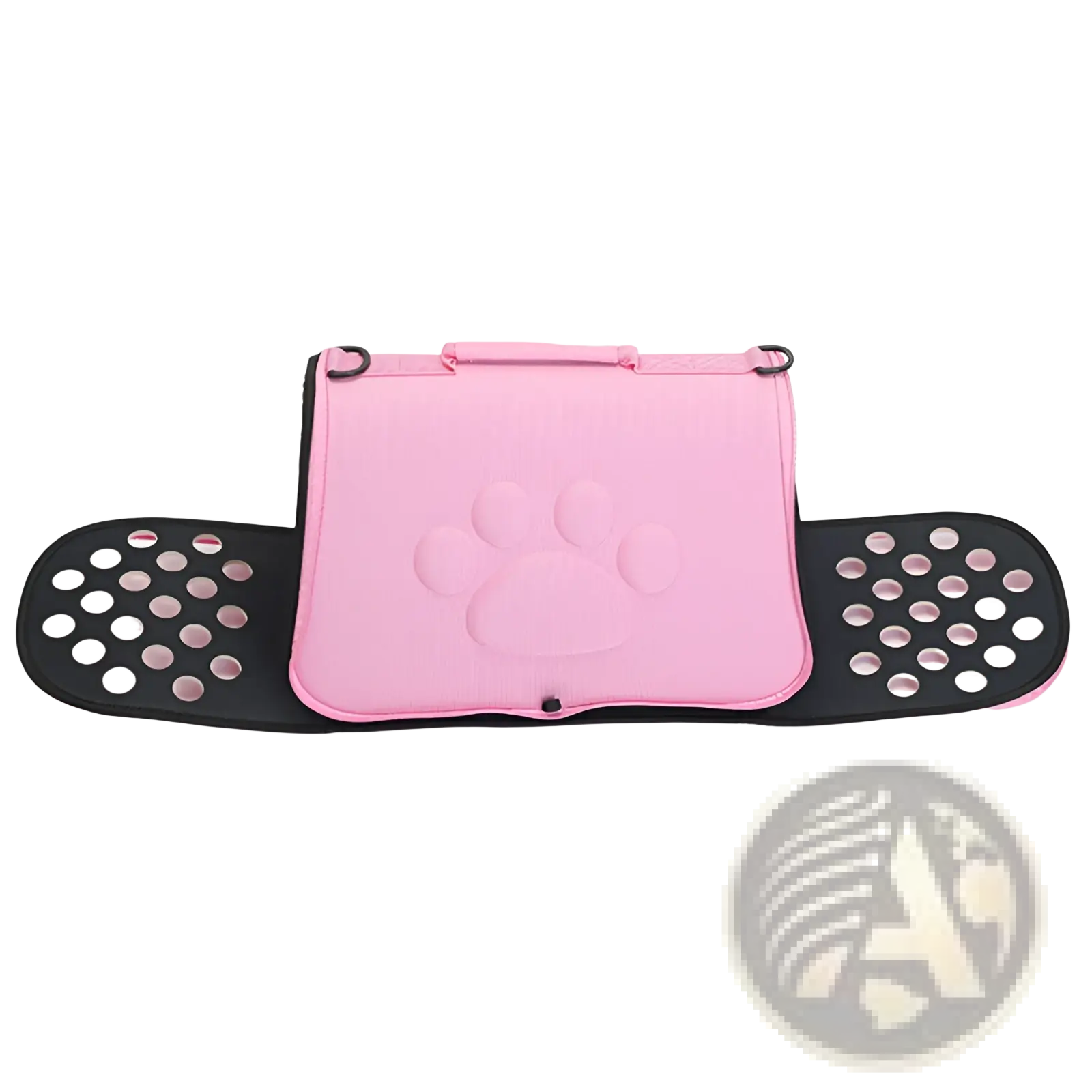 Eva folding pet carrier bag in pink with paw prints and black perforated side panels for ventilation