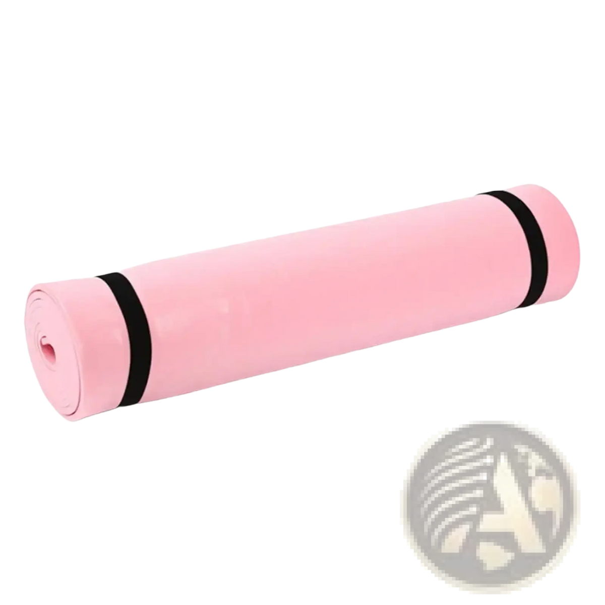 Eva non-slip portable yoga mat in pink with black elastic straps designed for fitness and exercise use