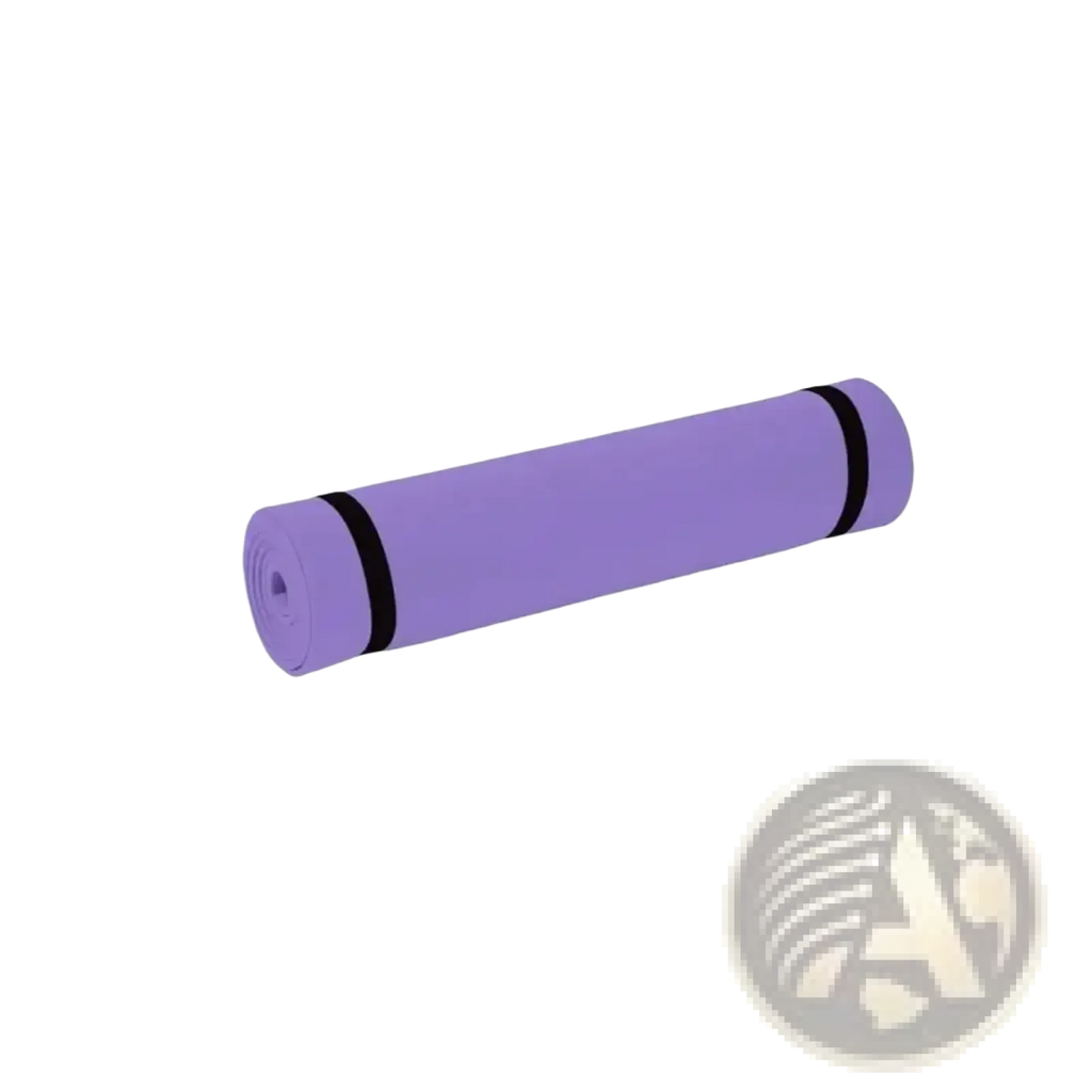 Eva non-slip portable purple eva yoga mat with black straps measuring 180cm by 50cm for fitness exercises