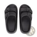 Black eva platform buckle sandals with two adjustable straps breathable rubber thick sole slippers