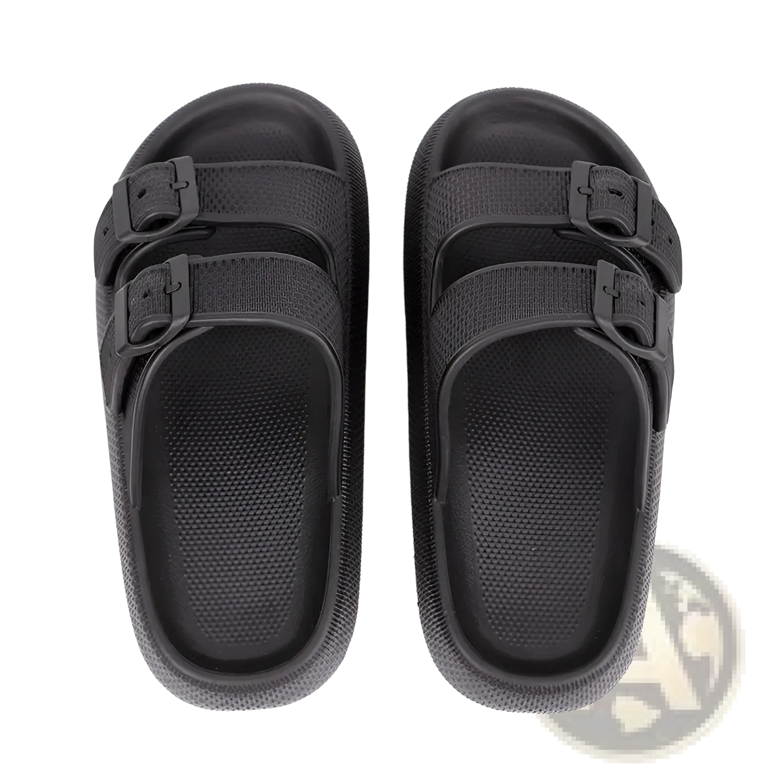Black eva platform buckle sandals with two adjustable straps breathable rubber thick sole slippers