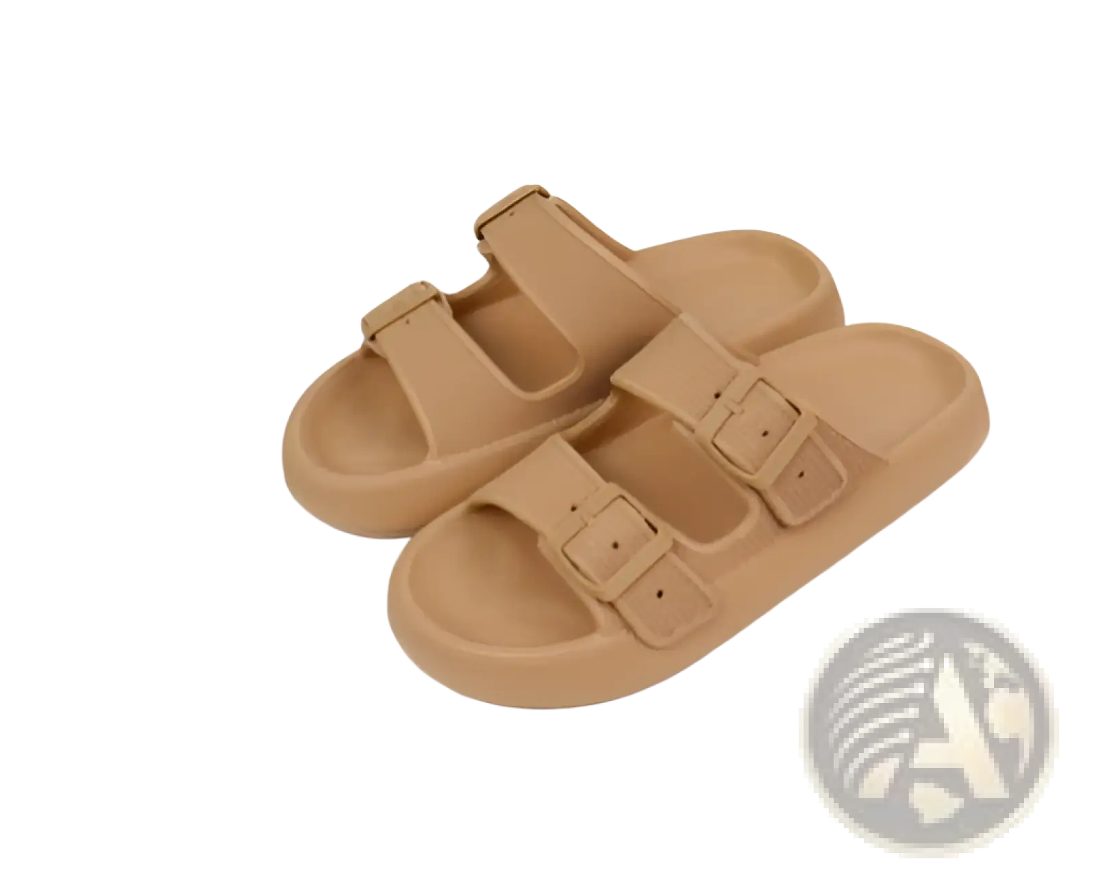 Tan eva platform buckle sandals with two adjustable straps and breathable thick textured sole slippers