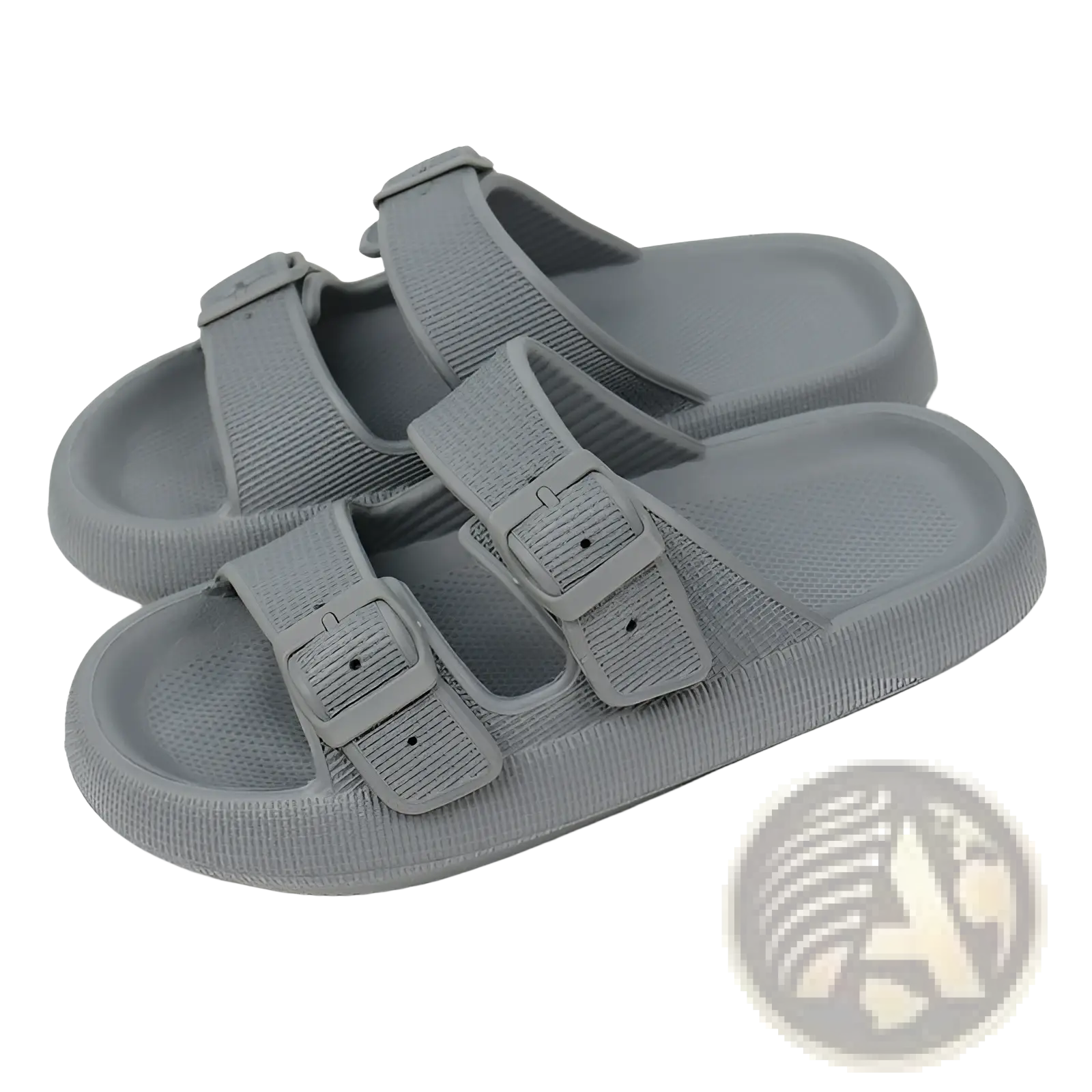 Gray eva platform buckle sandals with two adjustable straps breathable thick sole rubber slippers