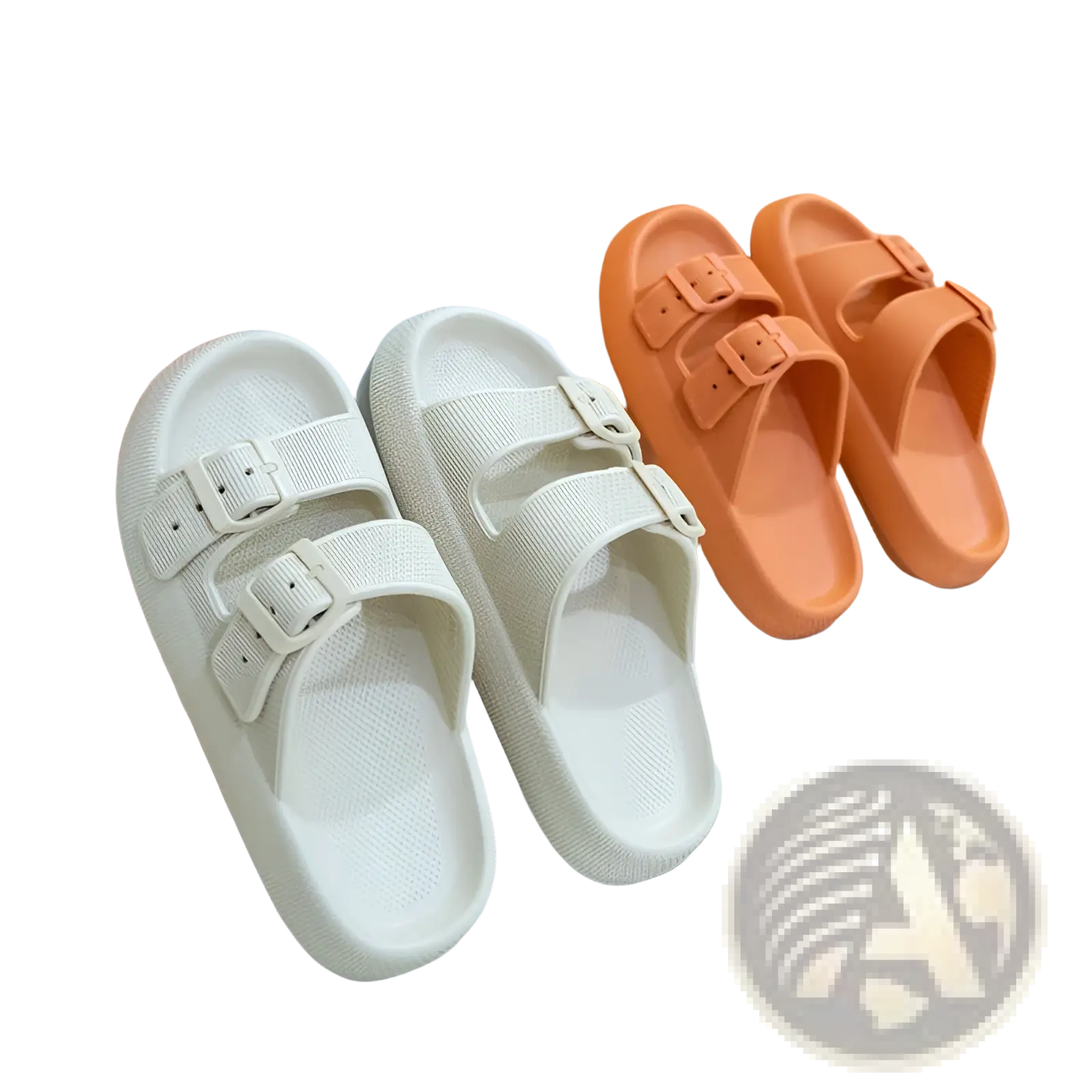 Cream-colored eva platform buckle sandals with two adjustable straps and breathable thick cushioned sole slippers