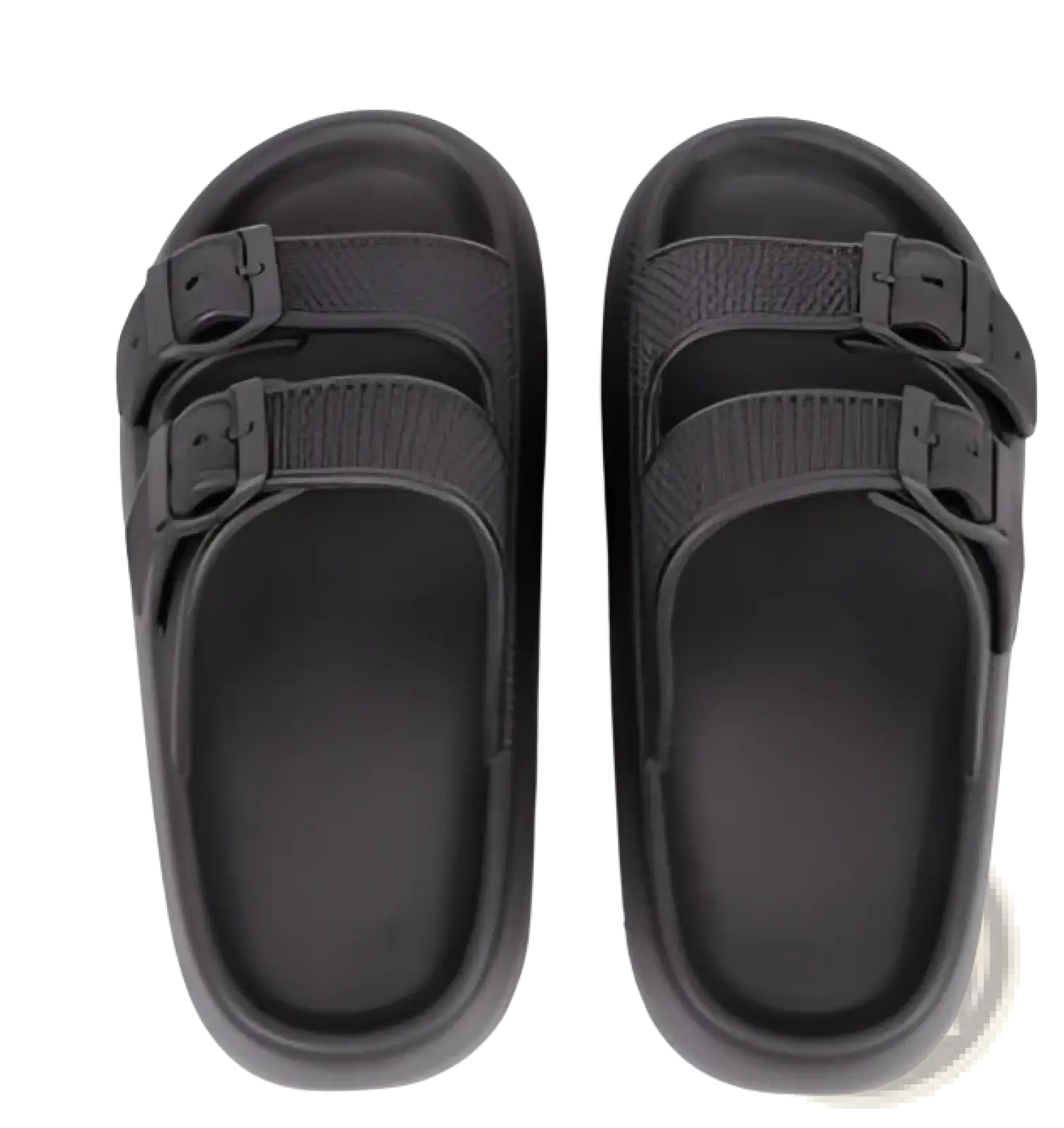 Light khaki eva platform buckle sandals with two adjustable strap buckles and breathable thick rubber sole slippers
