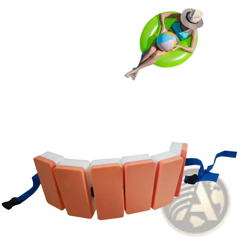 Orange and white inflatable Eva swim belt with blue adjustable straps made of EVA for kids floating back support