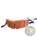 Eva swim belt floating back float for kids with orange and white foam flotation and blue adjustable straps