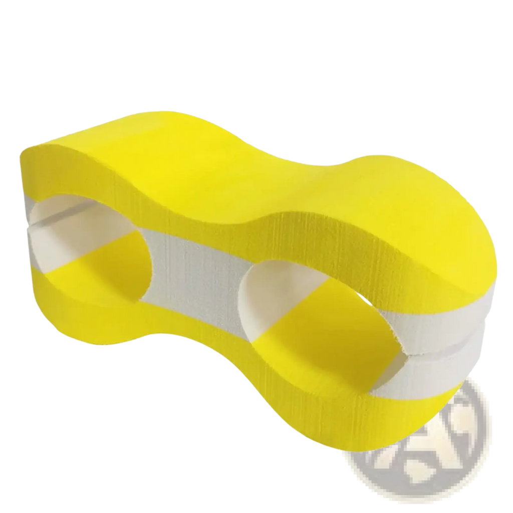 Eva swimming pull buoy leg float training aid made of bright yellow and white foam for swimming support and leg training