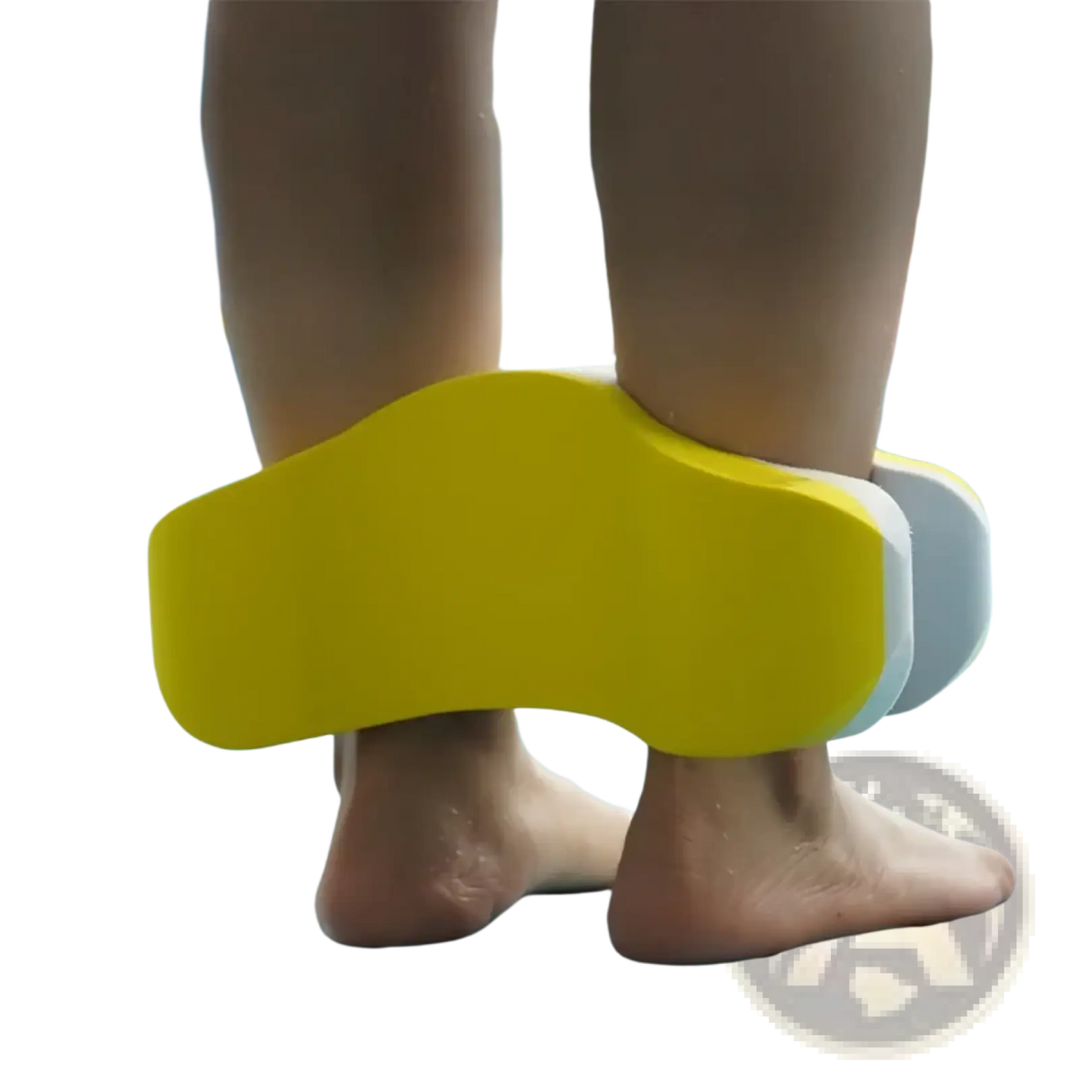 Eva swimming pull buoy leg float training aid in bright yellow and white eva foam with smooth buoyant design for pool training