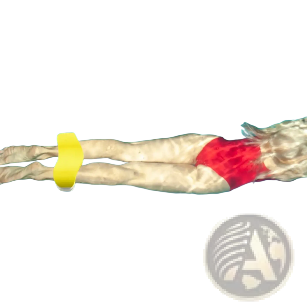 Yellow eva swimming pull buoy leg float with white trim for swim training and leg support