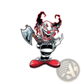 Evil clown car sticker waterproof decal featuring a menacing cartoon clown with black and white stripes and red details holding an axe