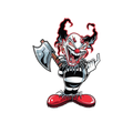 Evil clown car sticker waterproof decal featuring a menacing cartoon clown with black and white stripes and red details holding an axe