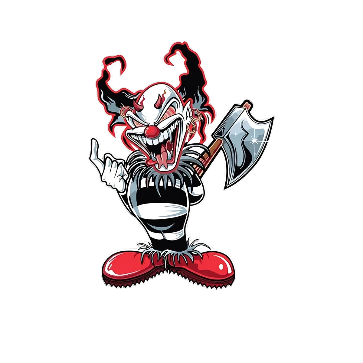 Evil clown car sticker is a waterproof decal featuring a cartoonish clown with a menacing grin and striped outfit